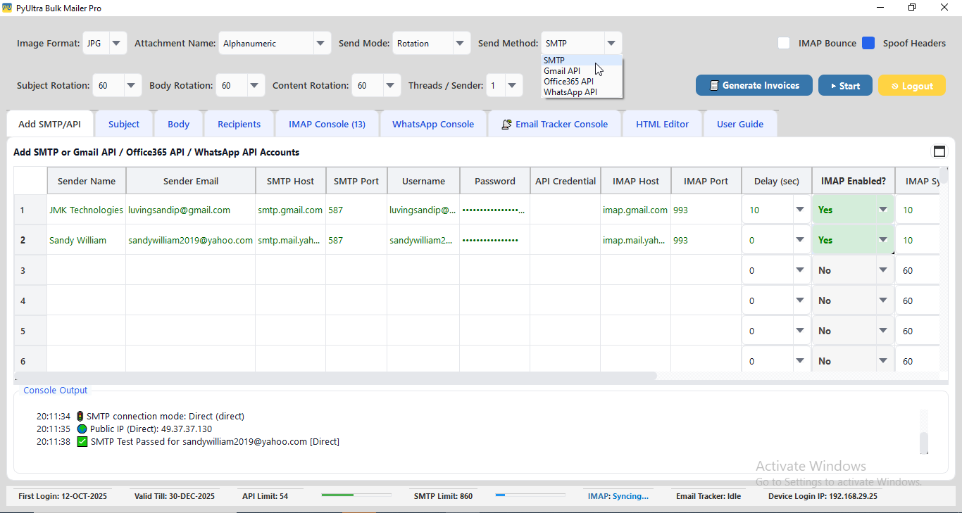 Multiple Sending Methods and Modes